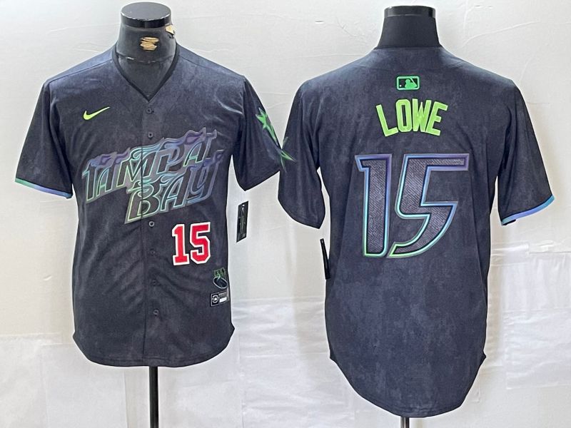 Men Tampa Bay Rays 15 Lowe Black City Edition Nike 2024 MLB Jersey style 3